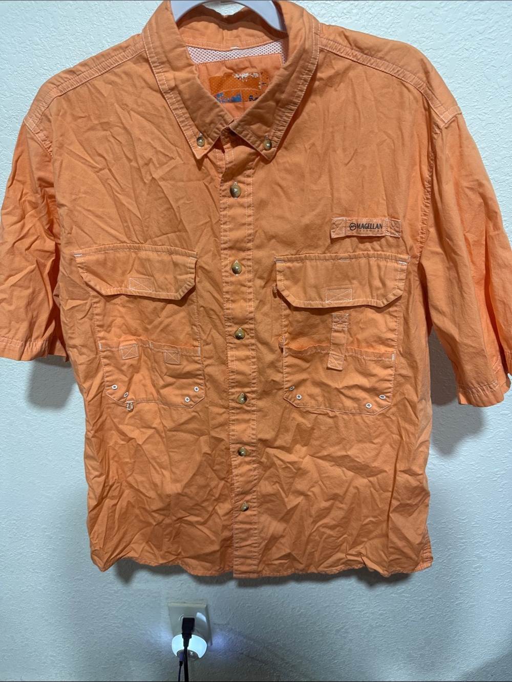 Magellan Outdoors Men's Short-Sleeve Button-Front Utility Shirt - Orange